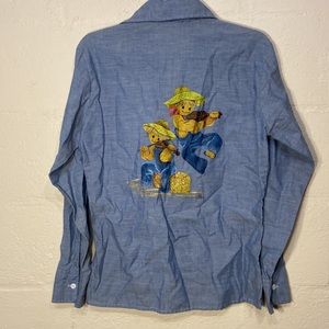 VINTAGE Hand Painted Wooden Scarecrow Fall Autumn Button Down Top